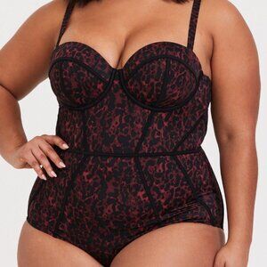 Torrid Burgundy Black leopard Print Underwire One Piece Swimsuit 3X NWOT
